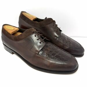 Bragano Men’s Genuine Crocodile Apron Toe Derby Sz 13 Brown Leather Made Italy